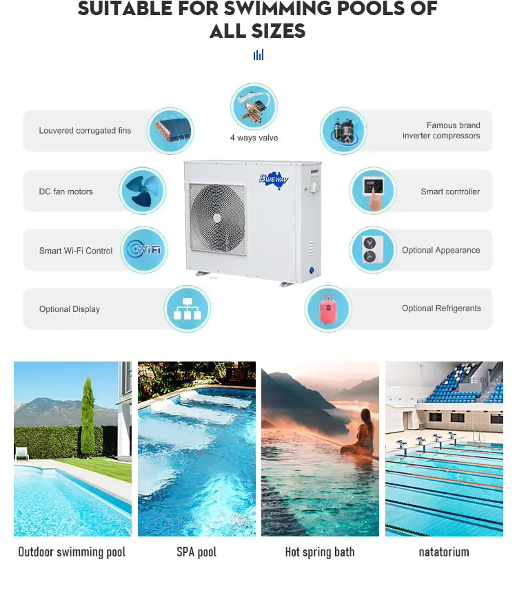 Customized Spa Heating 65kw Electric Heat Pump Inverter Swimming Pool Heater With Warranty 1 Year